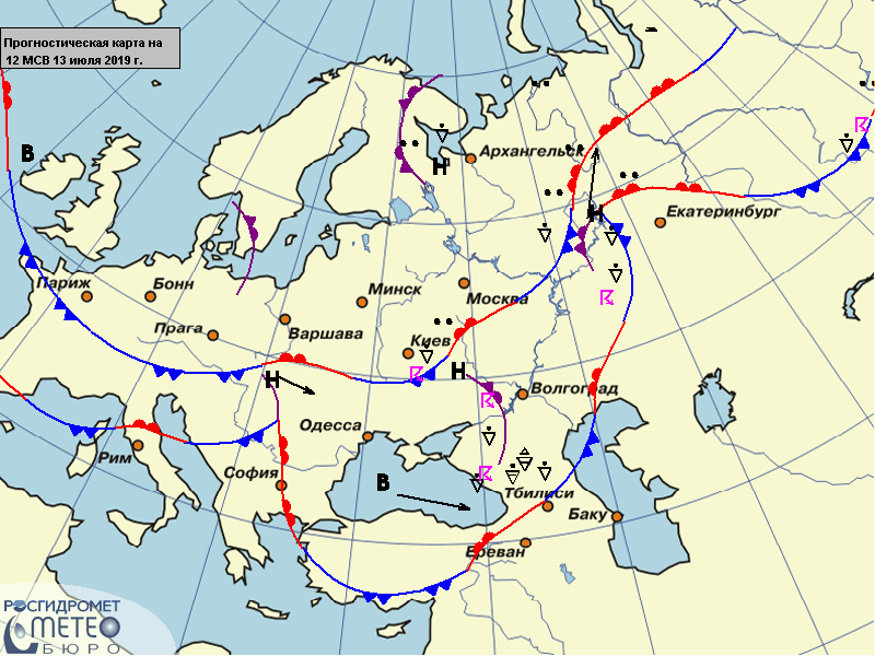 синоптическая карта Европейской части России